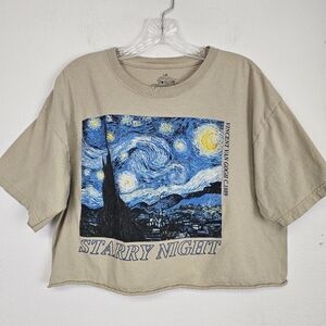 Vincent Van Gogh Starry Night Women's Cropped T Shirt Sz L Art To Wear Quirky